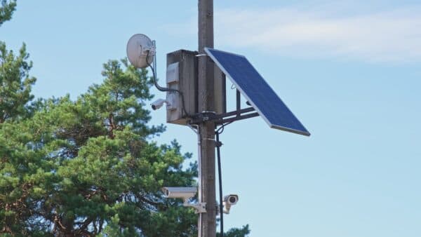 Solar powered camera terminal mounted on utility pole