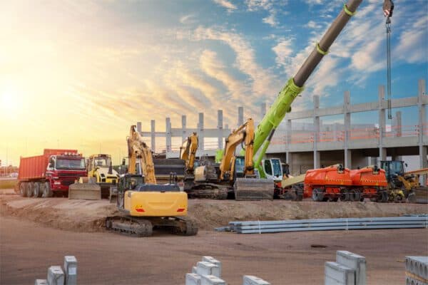 Heavy machinery and cranes on a construction site